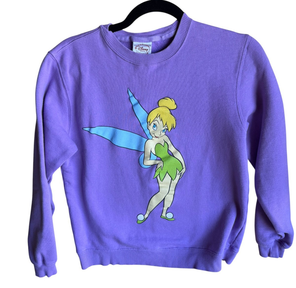 Vintage Disney Women's Tinker Bell Graphic Crewneck Sweatshirt Lavender Medium